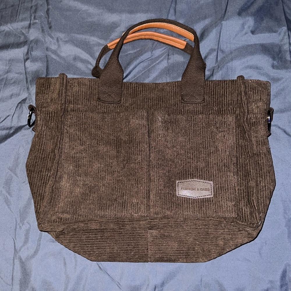 Medium sized brown corduroy bag